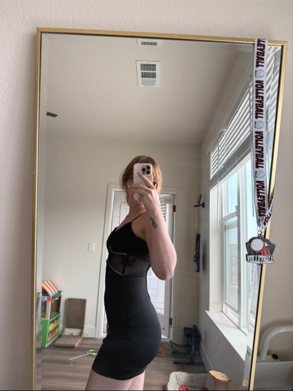 Black Mesh-Panel Bodycon Dress - Women's Elegant Evening Dress - Picture 2 of 4